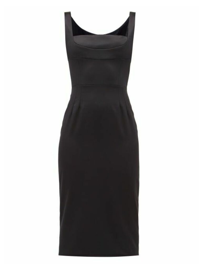 Dolce & Gabbana - Duchesse Square-neck Silk-satin Midi Dress - Womens - Black