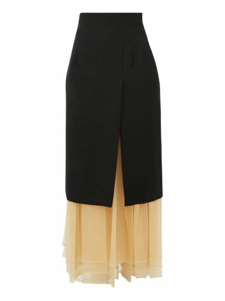 Noir Kei Ninomiya - Layered Wool-blend And Tulle Midi Skirt - Womens - Black Multi