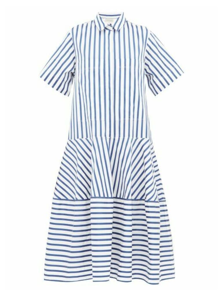 Lee Mathews - Ottilie Striped Cotton-poplin Midi Shirtdress - Womens - Blue White
