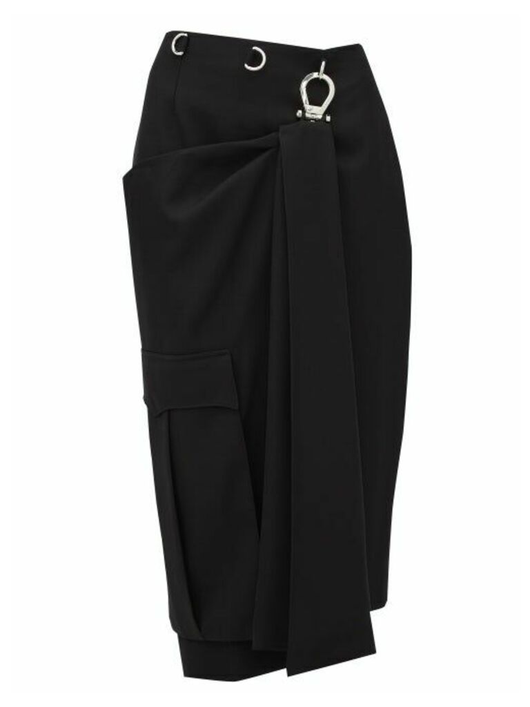 Prada - Draped-panel Tricotine Pencil Skirt - Womens - Black