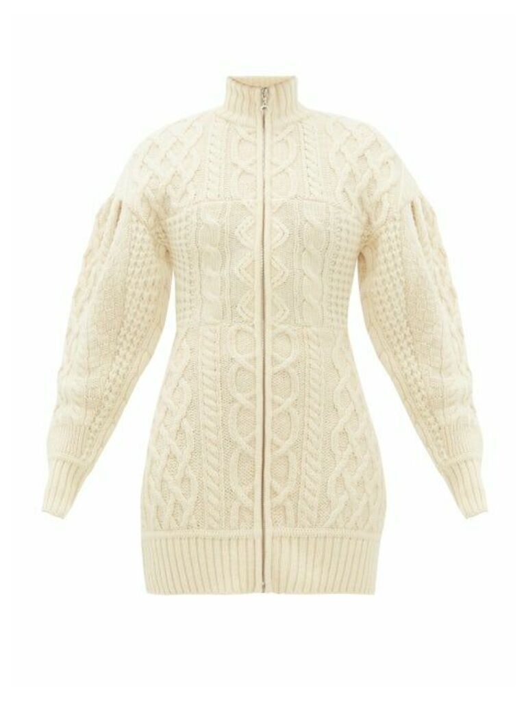 Marine Serre - Roll-neck Cable-knit Wool Sweater Dress - Womens - Cream