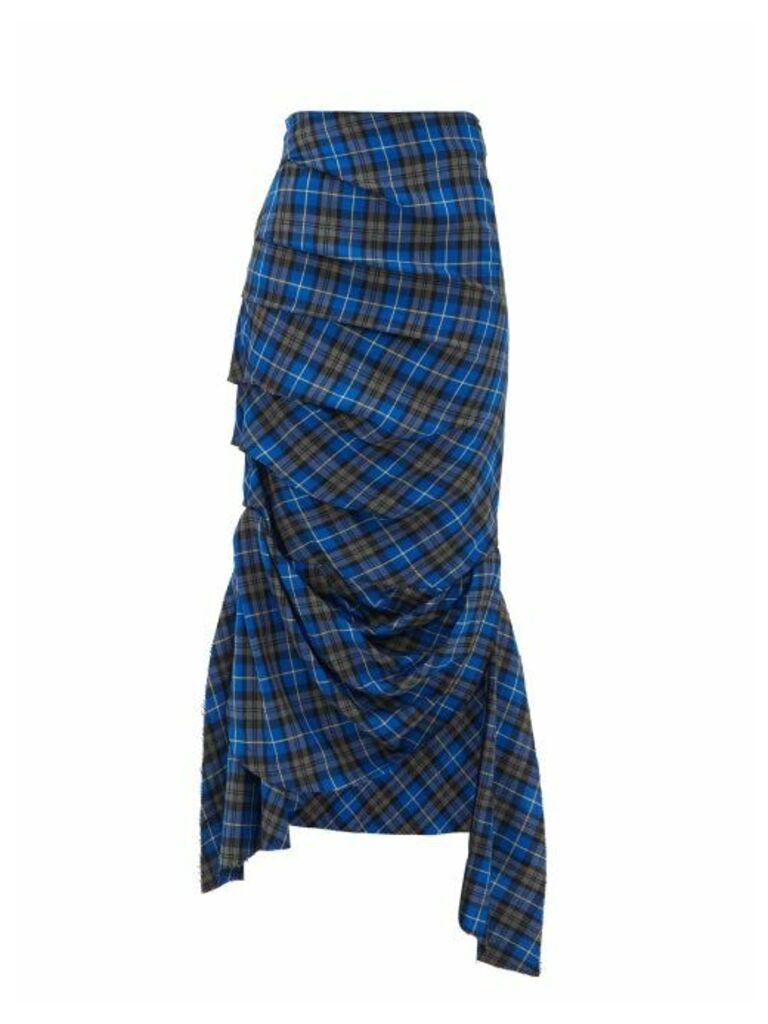 A.w.a.k.e. Mode - Draped Tartan Midi Skirt - Womens - Blue
