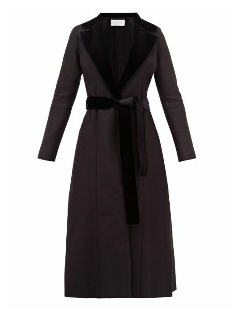 Harris Wharf London - Velvet Trimmed Belted Wool Coat - Womens - Black