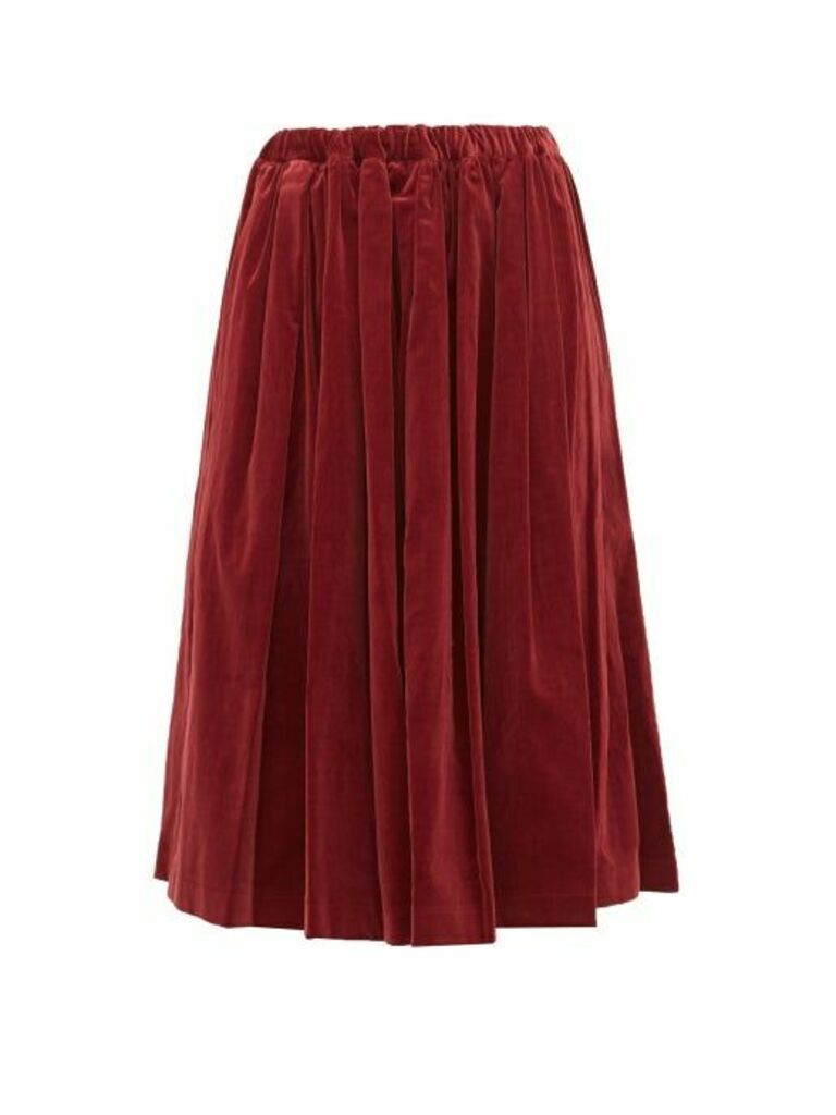 Comme Des Garçons Girl - Pleated Velvet Midi Skirt - Womens - Burgundy
