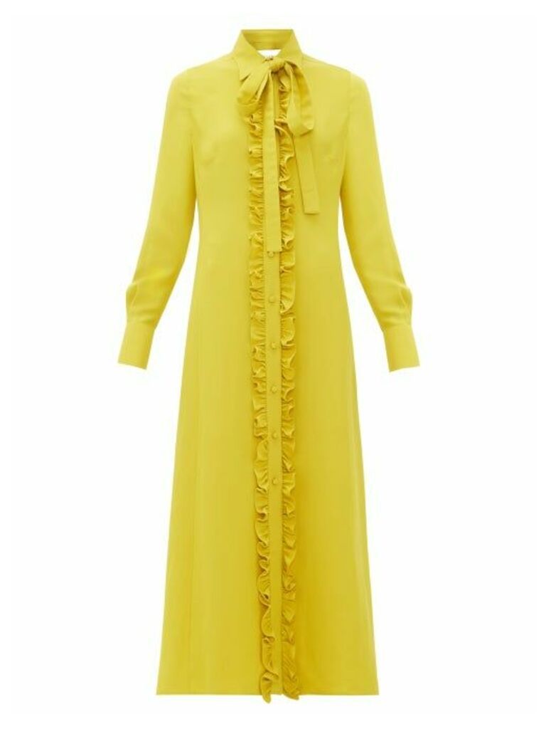 Valentino - Ruffle-trimmed Midi Shirtdress - Womens - Yellow