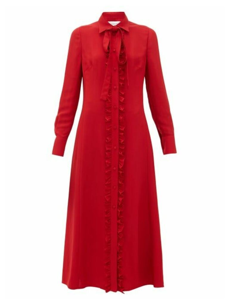 Valentino - Ruffled Crepe Midi Dress - Womens - Red
