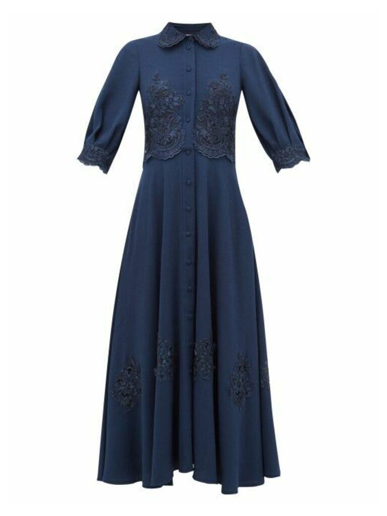 Luisa Beccaria - Chantilly Lace-trim Cady Dress - Womens - Navy Multi