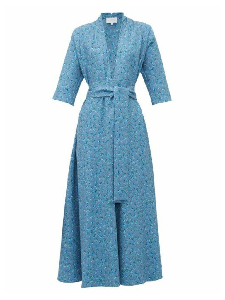 Luisa Beccaria - V-neck Floral-print A-line Dress - Womens - Blue Multi