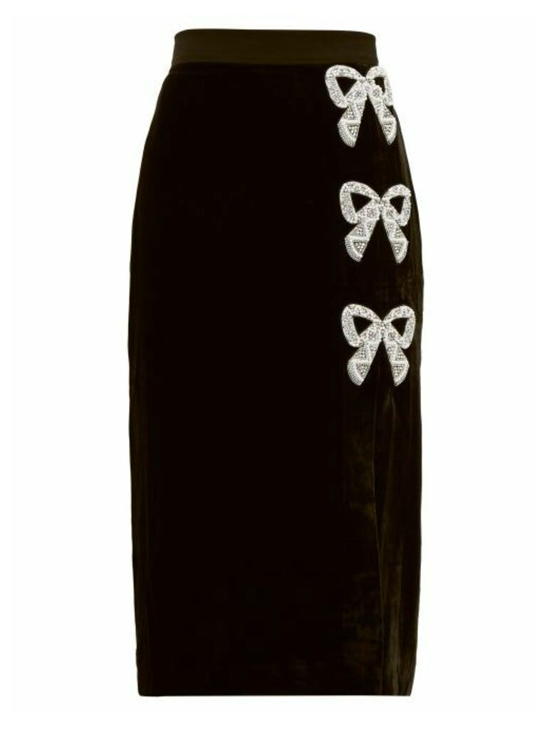 Saloni - Kirsten Bow-embellished Velvet Pencil Skirt - Womens - Black Multi