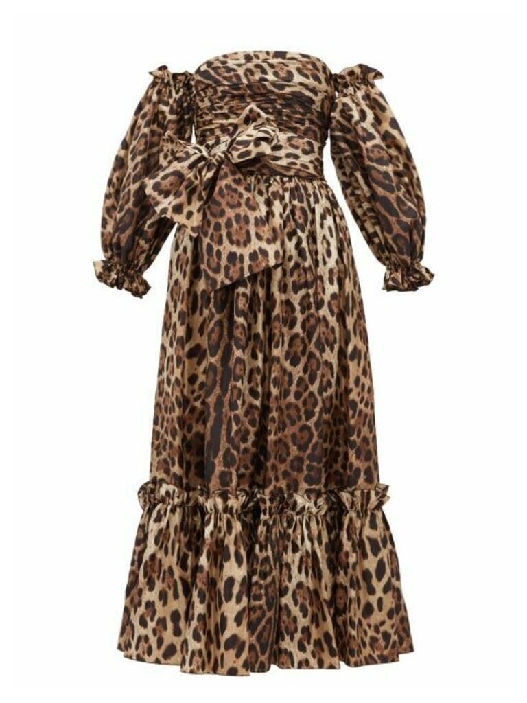 Dolce & Gabbana - Detachable Puffed-sleeve Leopard-print Midi Dress - Womens - Leopard