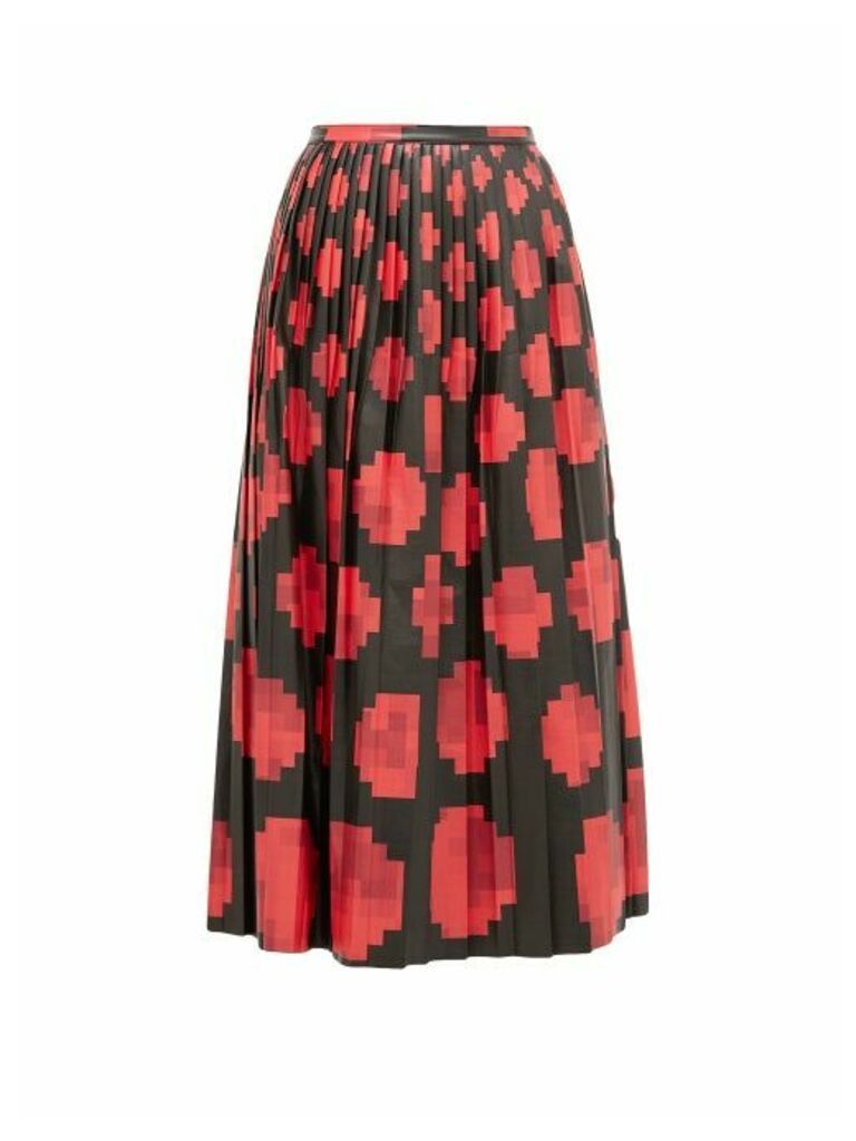 Marni - Pleated Pixel-print Leather Midi Skirt - Womens - Black Red