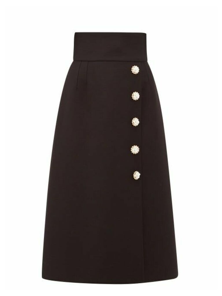 Dolce & Gabbana - Floral-button Crepe Midi Skirt - Womens - Black