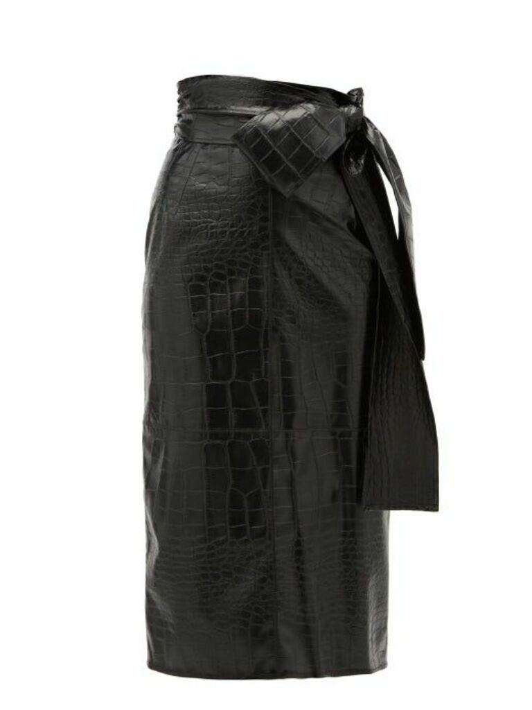 MSGM - Crocodile-effect Faux Leather Midi Skirt - Womens - Black