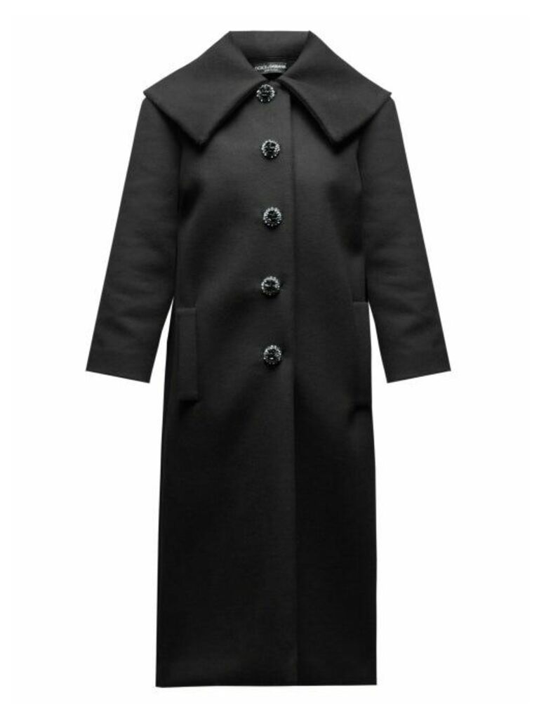 Dolce & Gabbana - Crystal Button Single Breasted Wool Coat - Womens - Black