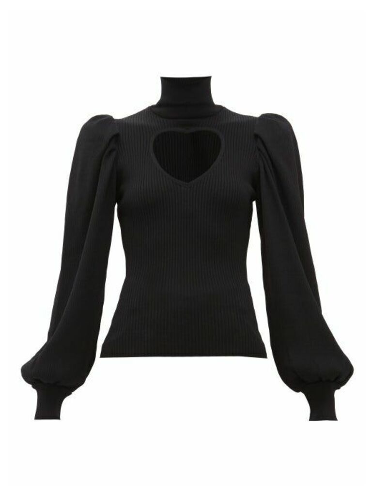 Msgm - Heart Cut-out Ribbed-knit Sweater - Womens - Black