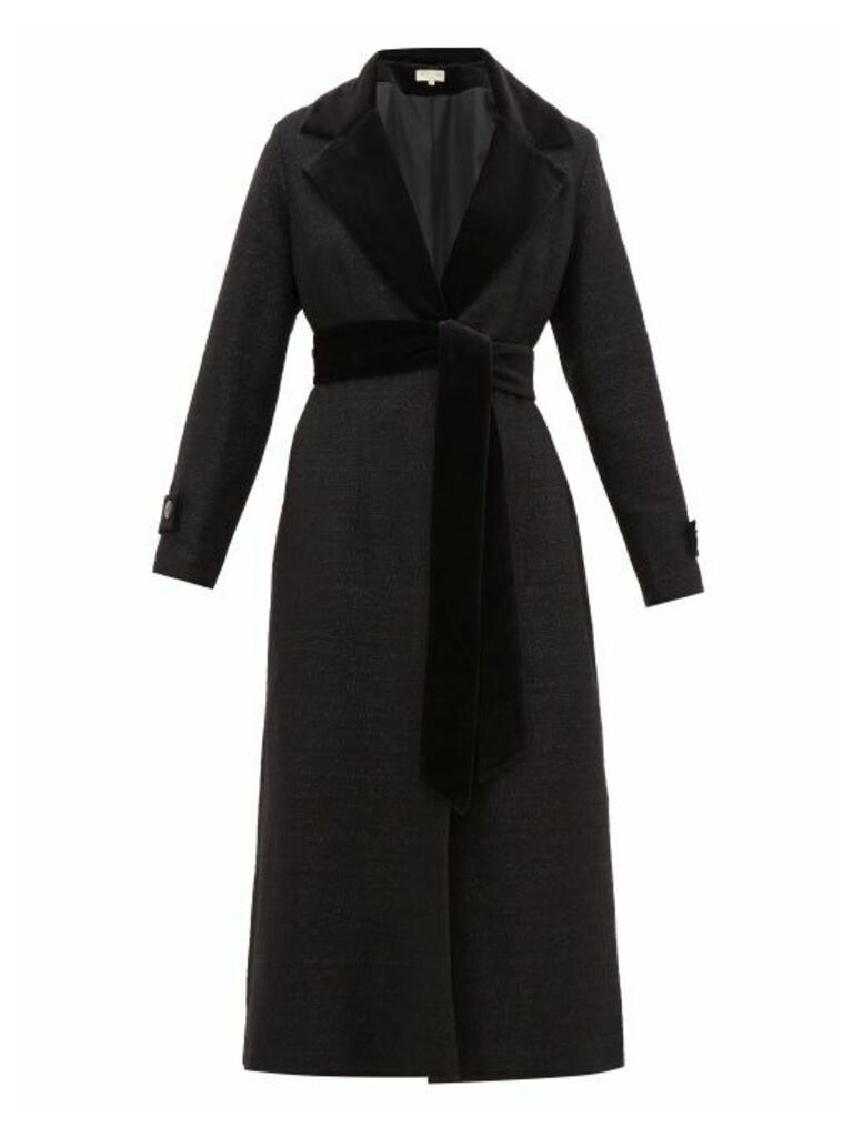 Beulah - Harita Velvet-lapel Tweed Coat - Womens - Black