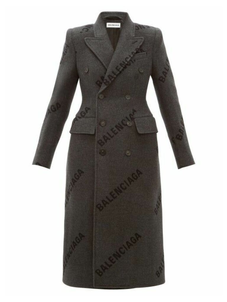 Balenciaga - Hourglass Logo-print Cashmere Coat - Womens - Dark Grey