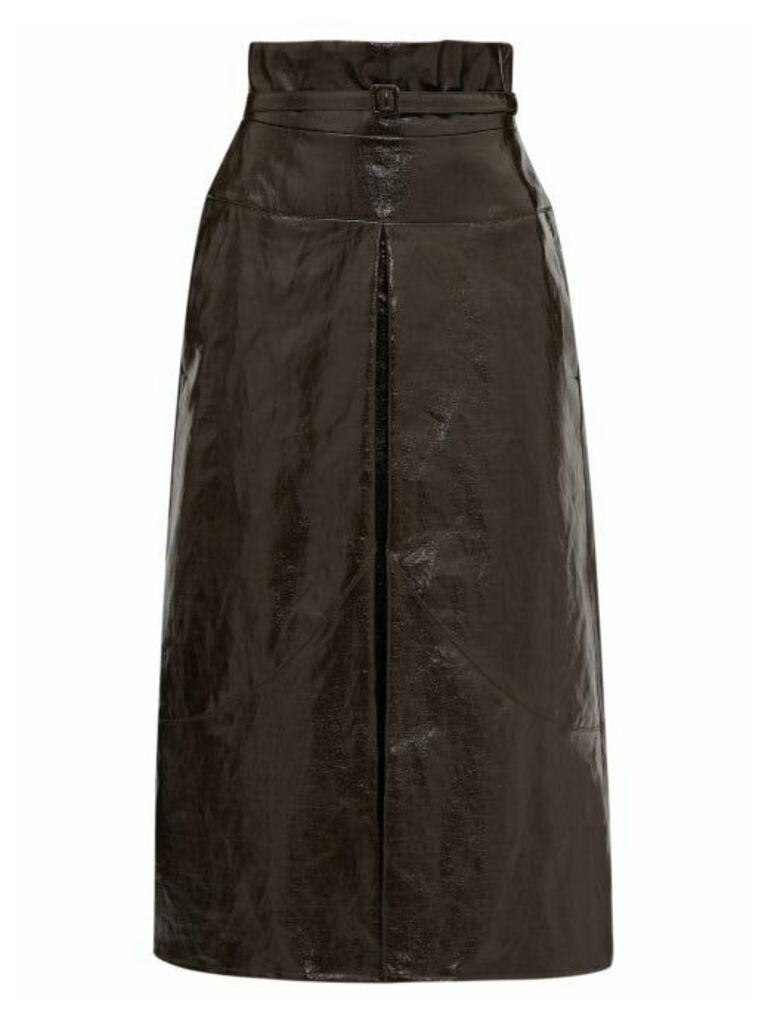 Lemaire - Belted Coated-linen Midi Skirt - Womens - Dark Brown