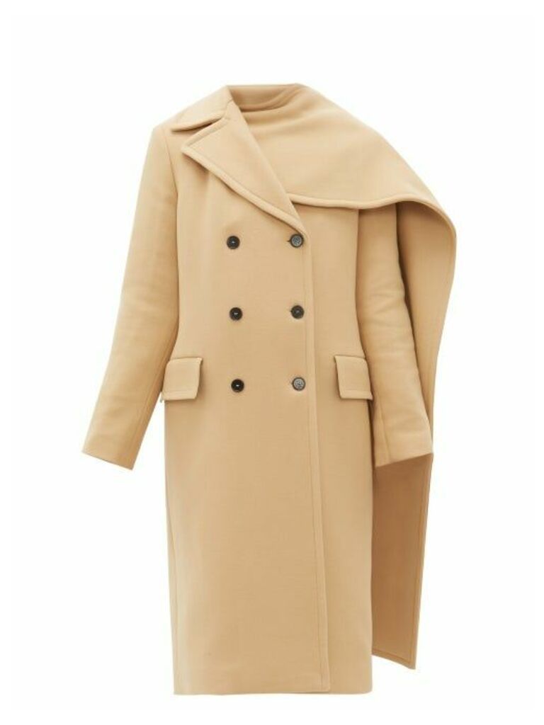 Msgm - Removable-scarf Wool-blend Double-breasted Coat - Womens - Beige