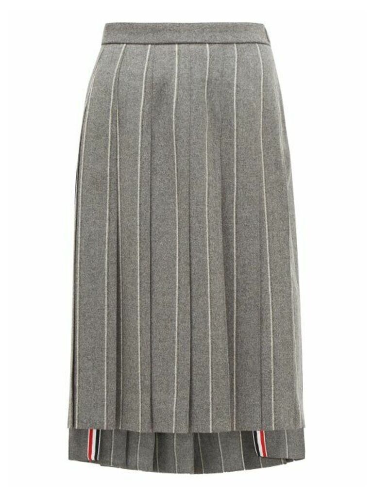 Thom Browne - Chalk-striped Pleated Wool Midi Skirt - Womens - Grey