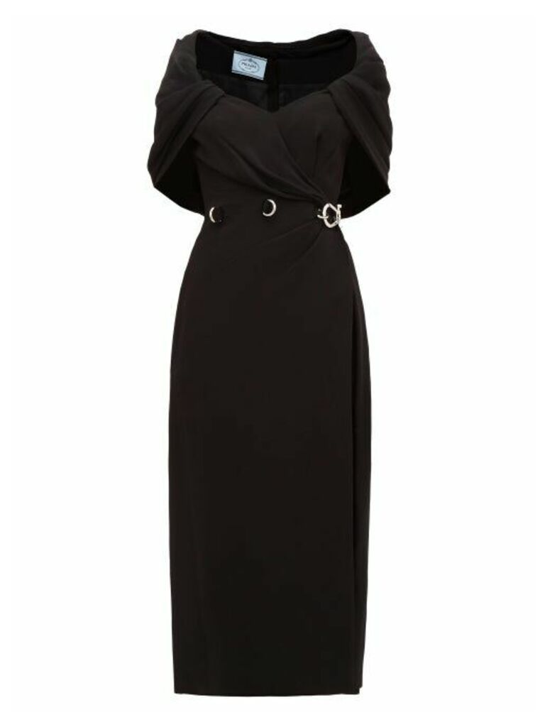 Prada - Buckled-waist Cape Cady-crepe Dress - Womens - Black