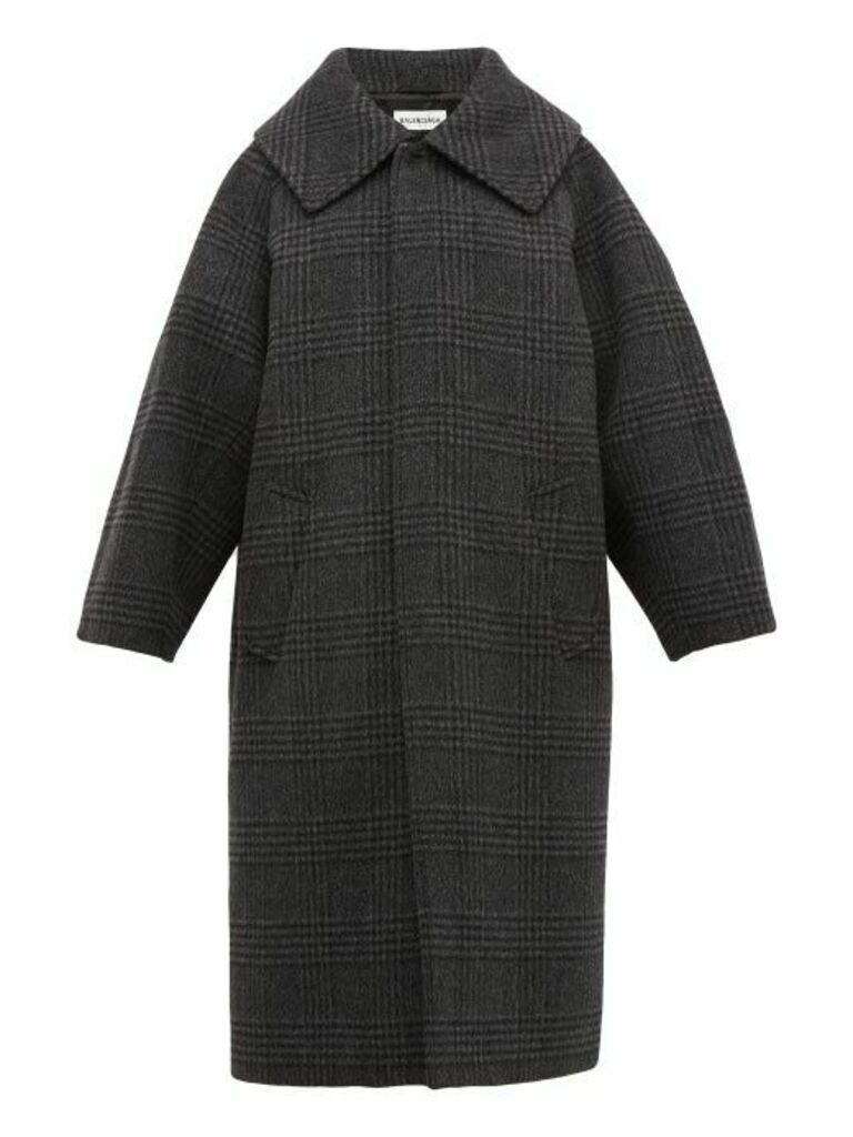Balenciaga - Oversized Checked Wool-blend Coat - Womens - Dark Grey