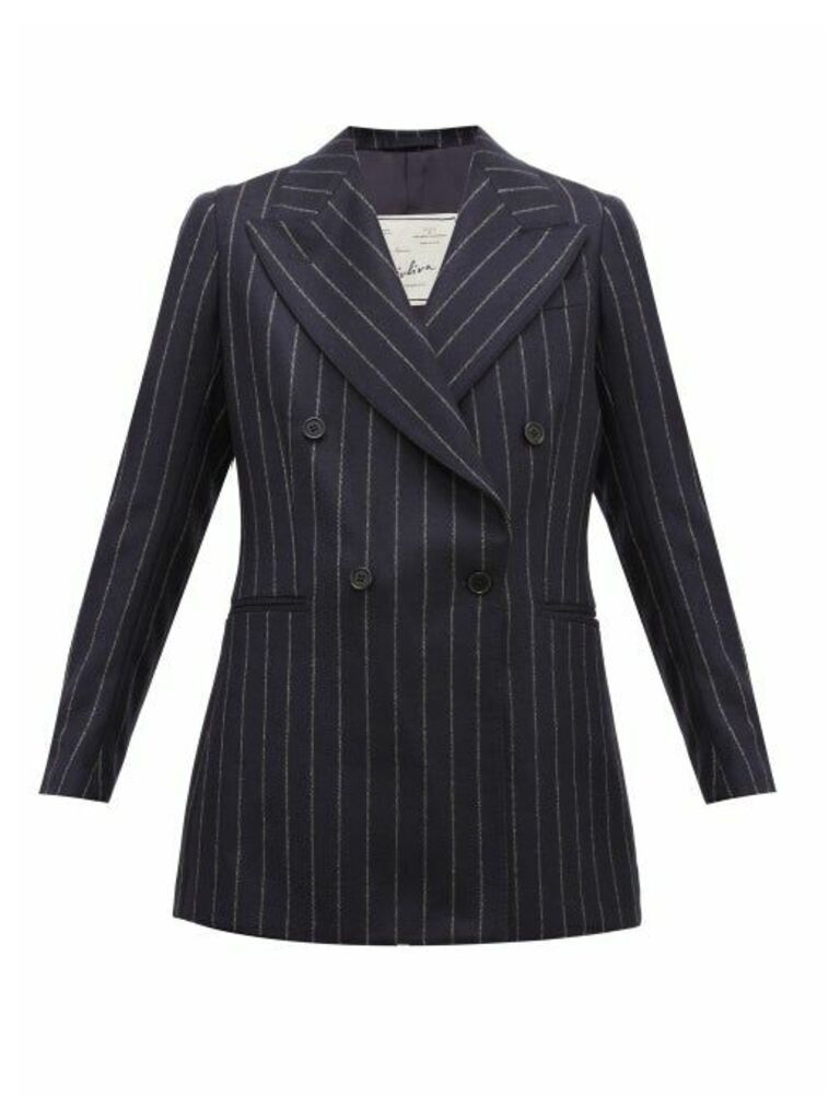 Giuliva Heritage Collection - The Stella Pinstriped Wool Double-breasted Blazer - Womens - Navy Stripe
