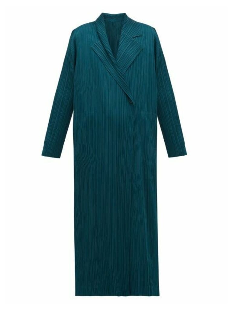 Pleats Please Issey Miyake - Double-breasted Plissé Coat - Womens - Green