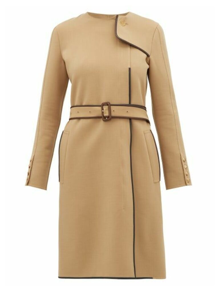 Burberry - Leather-trim Belted Wool-blend Coat - Womens - Beige
