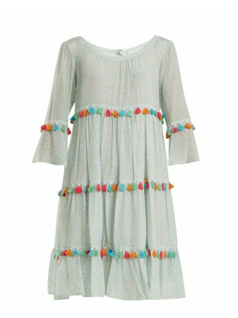 Athena Procopiou - Spring Rainbow Tassel-trimmed Tiered Silk Dress - Womens - Light Green