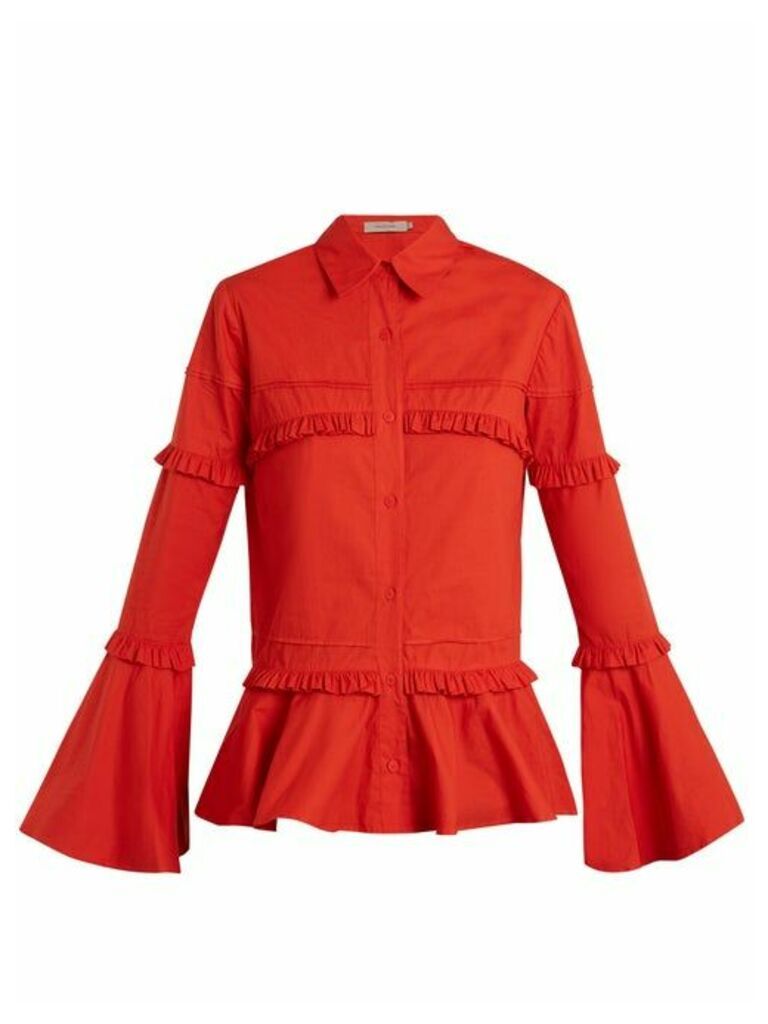 Preen Line - Suki Ruffle Trimmed Cotton Shirt - Womens - Red