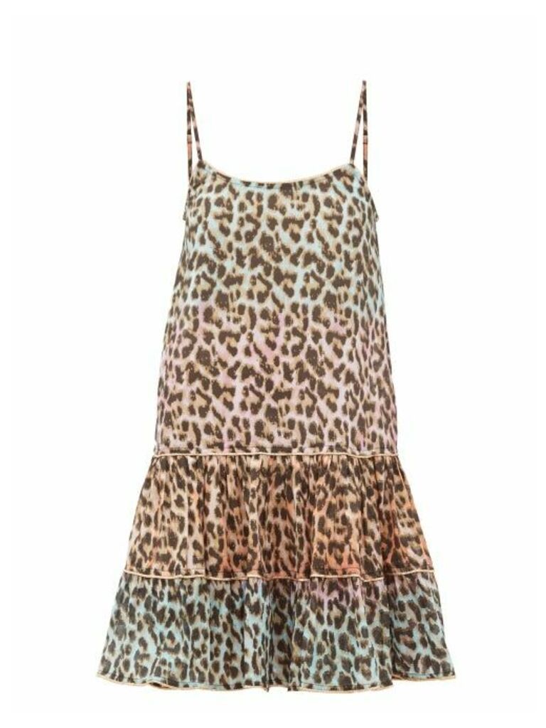 Juliet Dunn - Leopard-print Ruffled-hem Cotton Dress - Womens - Pink Print