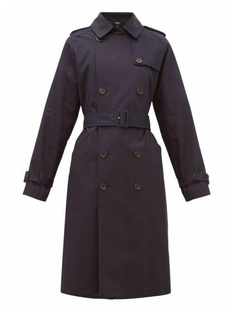 A.p.c. - Greta Double-breasted Cotton Trench Coat - Womens - Dark Navy