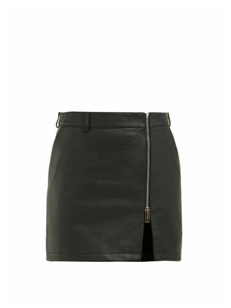 Burberry - Zip Front Leather Mini Skirt - Womens - Black
