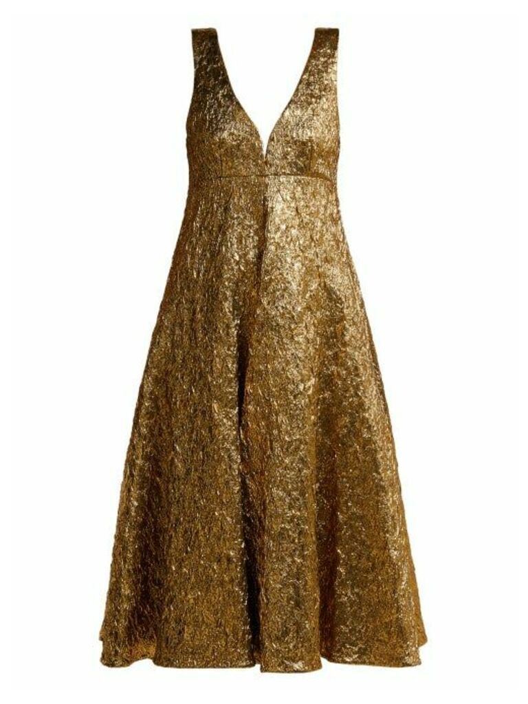 Rochas - Metallic-bouclé Foil-effect Midi Dress - Womens - Gold
