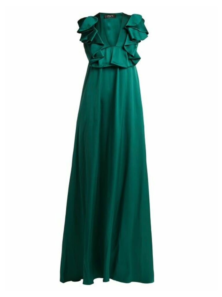 Rochas - Ruffled Duchess Silk Satin Gown - Womens - Dark Green