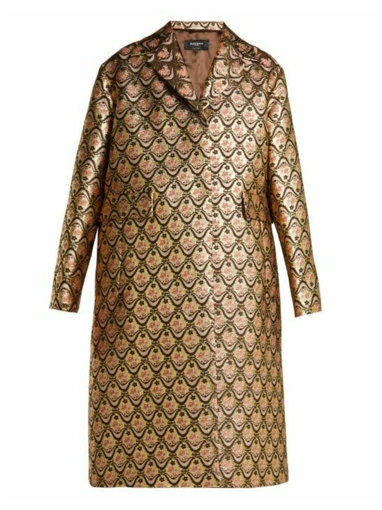 Rochas - Single-breasted Floral-brocade Coat - Womens - Gold Multi