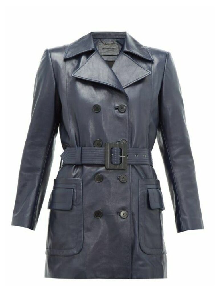 Givenchy - Double-breasted Belted Leather Coat - Womens - Navy