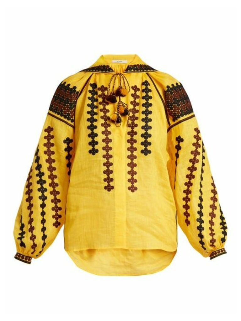 Vita Kin - Riverbank Embroidered Lightweight Linen Blouse - Womens - Yellow Multi
