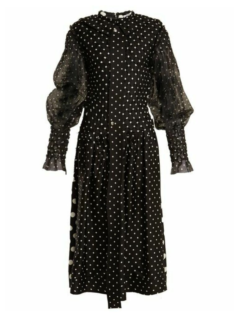 Loewe - Polka Dot-print Smocked Silk And Cotton Dress - Womens - Black