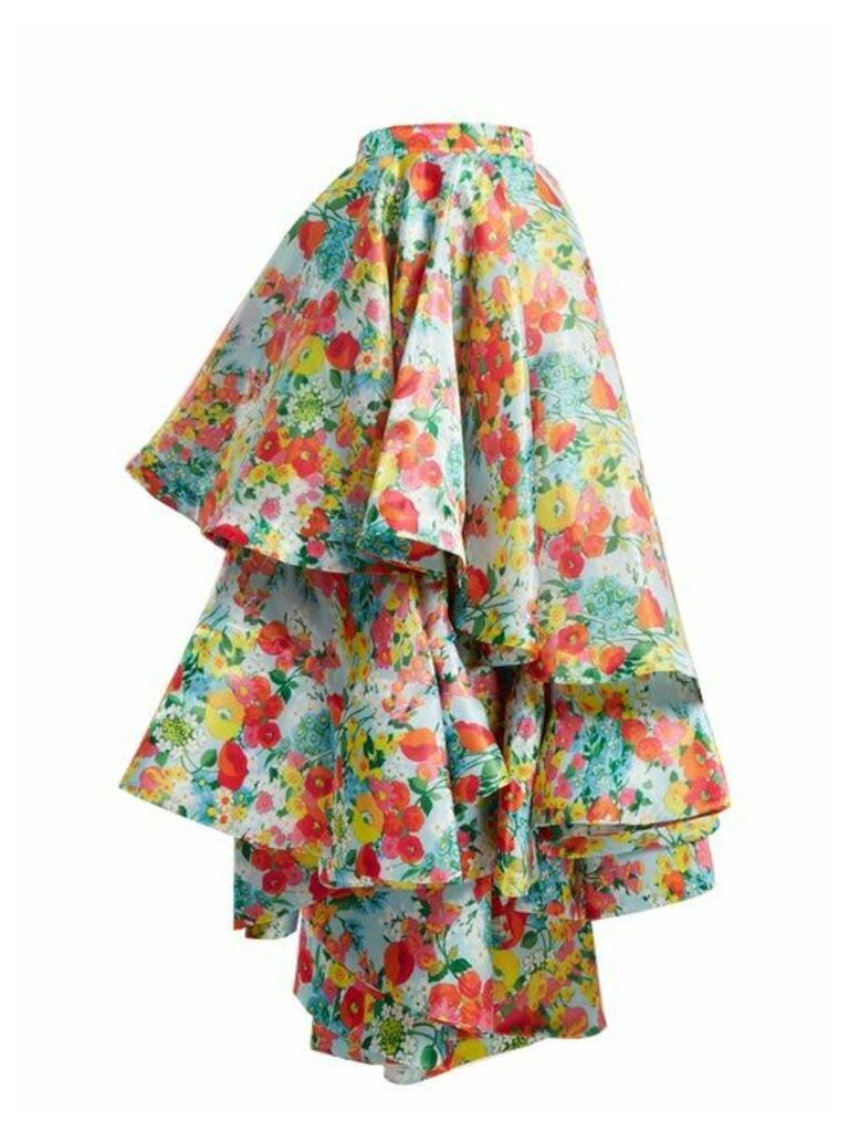 Richard Quinn - Floral-print Asymmetric Tiered Skirt - Womens - Multi