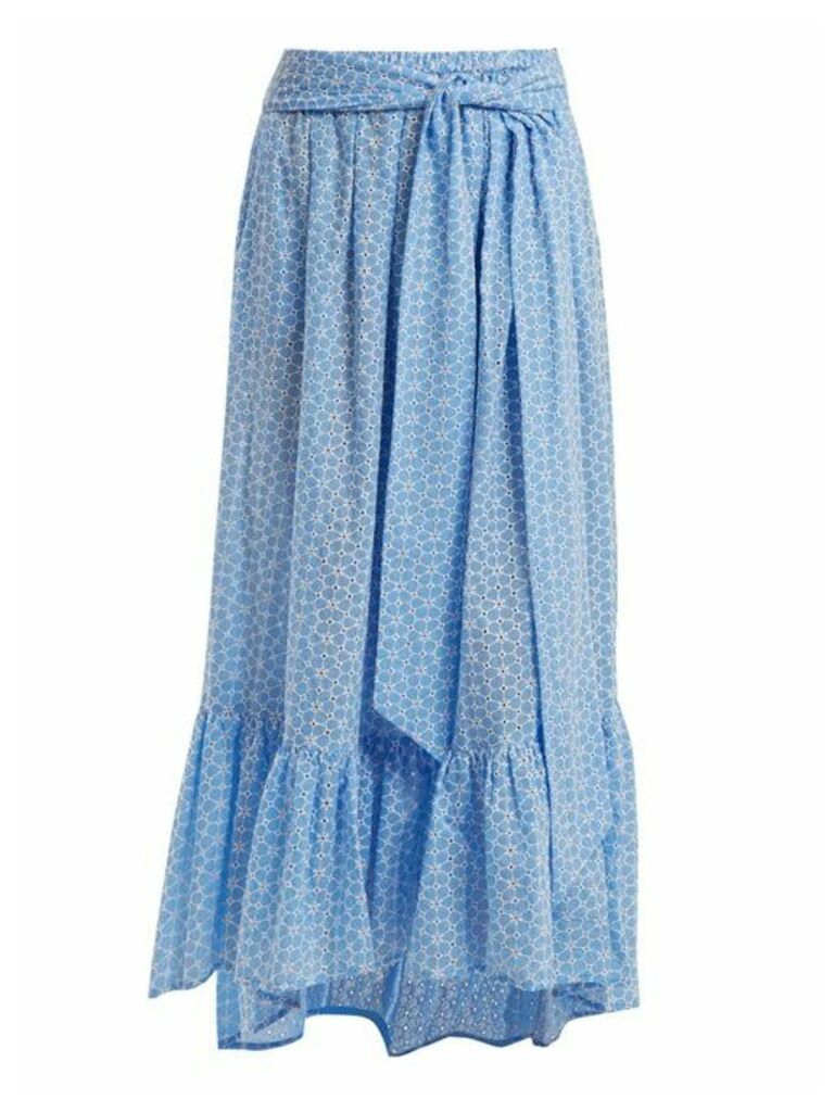 Lisa Marie Fernandez - Floral-embroidered Cotton Skirt - Womens - Blue Multi