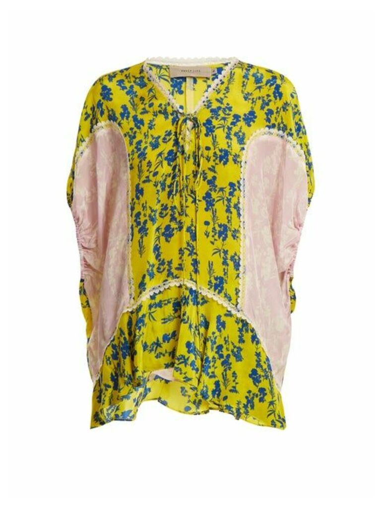 Preen Line - Ivy Floral-print Lace-trimmed Blouse - Womens - Yellow Multi