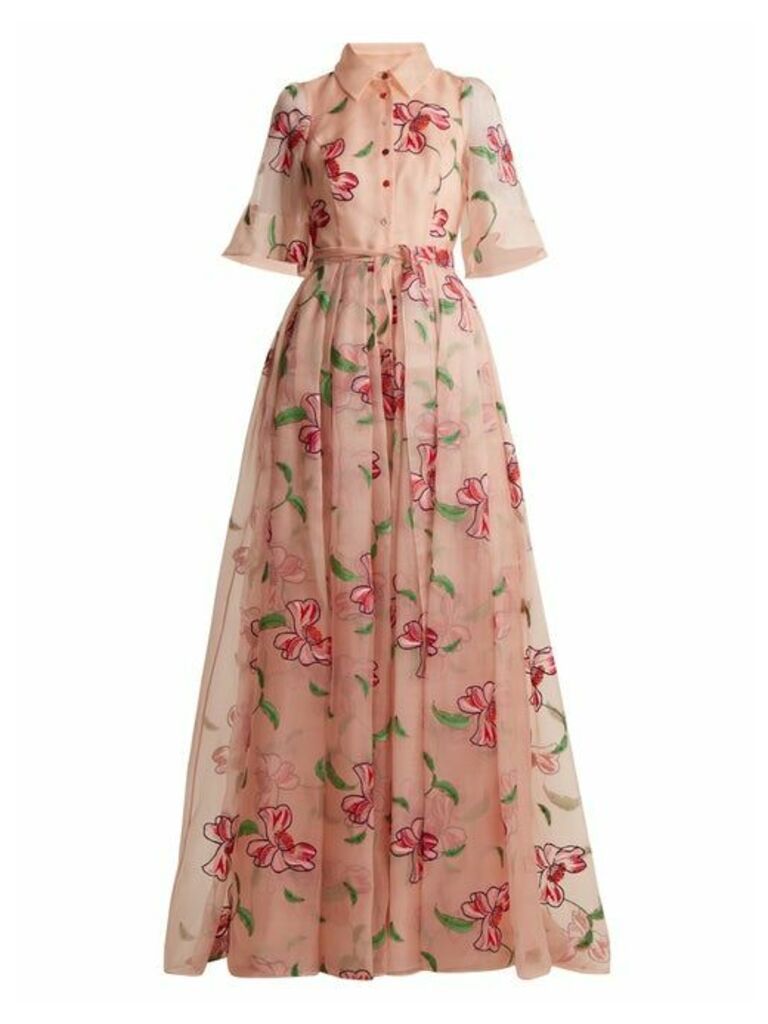 Carolina Herrera - Floral-embroidered Silk Gown - Womens - Pink Multi