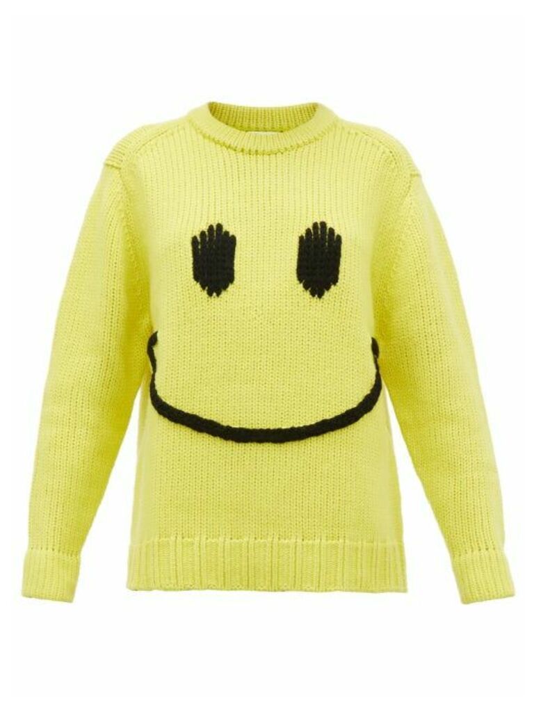 Joostricot - Smiley-embroidered Wool-blend Sweater - Womens - Yellow