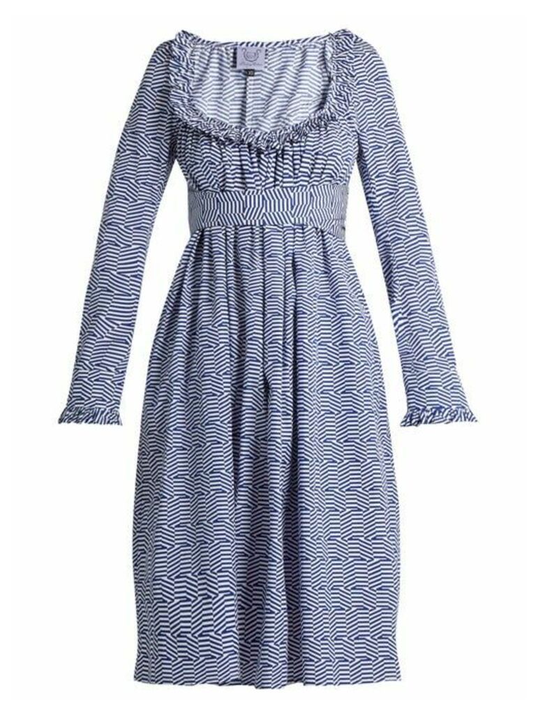 Thierry Colson - Geometric-print Cotton-poplin Dress - Womens - Blue White