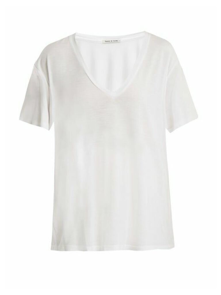 Frances De Lourdes - Frankie V-neck Jersey T-shirt - Womens - White