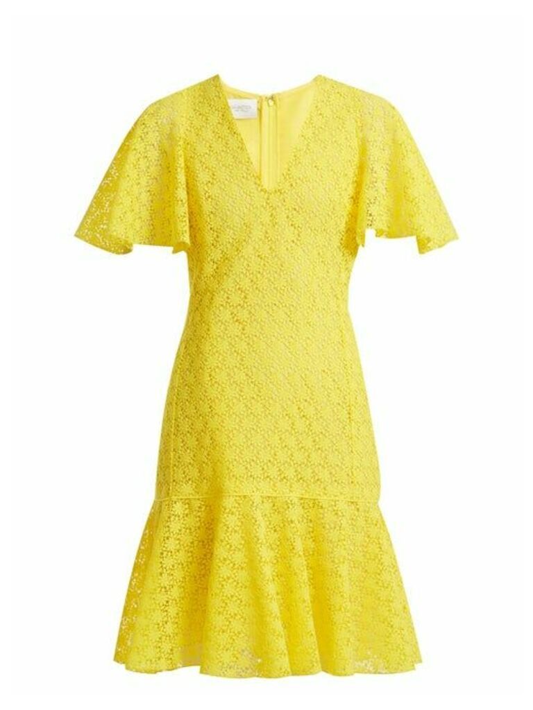 Giambattista Valli - V-neck Floral Macramé-lace Cotton-blend Dress - Womens - Yellow