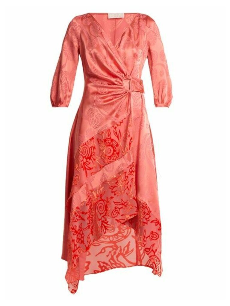 Peter Pilotto - Floral-jacquard Satin Wrap Dress - Womens - Pink