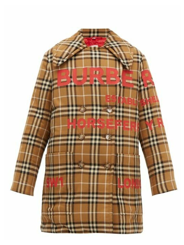 Burberry - Logo-print Cotton-flannel Coat - Womens - Beige Multi